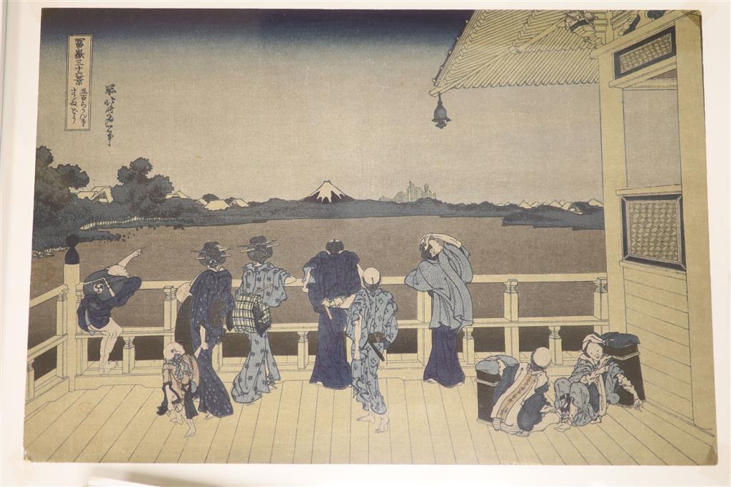 Eight assorted Japanese woodblock prints, largest 26 x 38cm